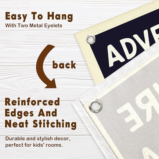 Lacama Boys Room Nursery Decor, Adventure Is Always A Good Idea Motivational Banner for Playroom, Nursery Hanging Linen Banner Wall Canvas Flag, Toddler Teen Room Dorm Decor 30x20 Inch