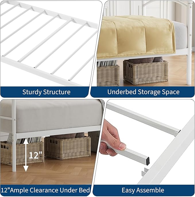 GarveeHome Twin Daybed, Sturdy Metal Day Bed with Steel Slat Support, Arched Headboard Sofa Bed for Living Room, Bedroom and Guest Room, White