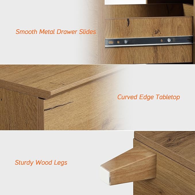 WAMPAT Dresser with 6 Drawers for Bedroom, Wooden Kids Dressers with Wide Chest of Drawers, Modern Closet Storage Organizer Furniture with Solid Wood Legs for Living Room, Hallway, Nursery, Oak Brown