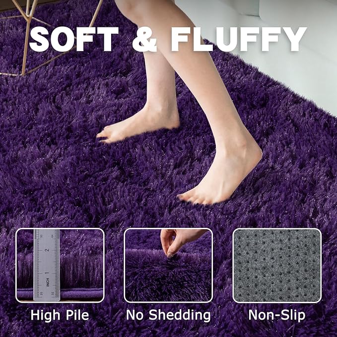 Round Purple Rug for Bedroom, 8 ft Circle Area Rugs for Living Room, Soft Large Fluffy Shag Carpet for Teen Girls Boys Nursery Room Dorm Home Decor Aesthetic
