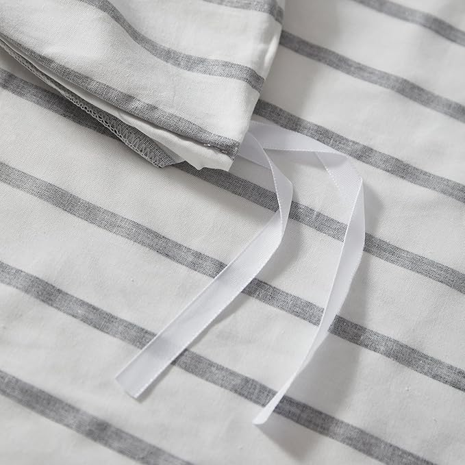 JELLYMONI 100% Natural Cotton 3pcs Striped Duvet Cover Sets, White Duvet Cover with Thick Black Stripes Pattern Printed Comforter Cover, with Zipper Closure & Corner Ties(King Size)