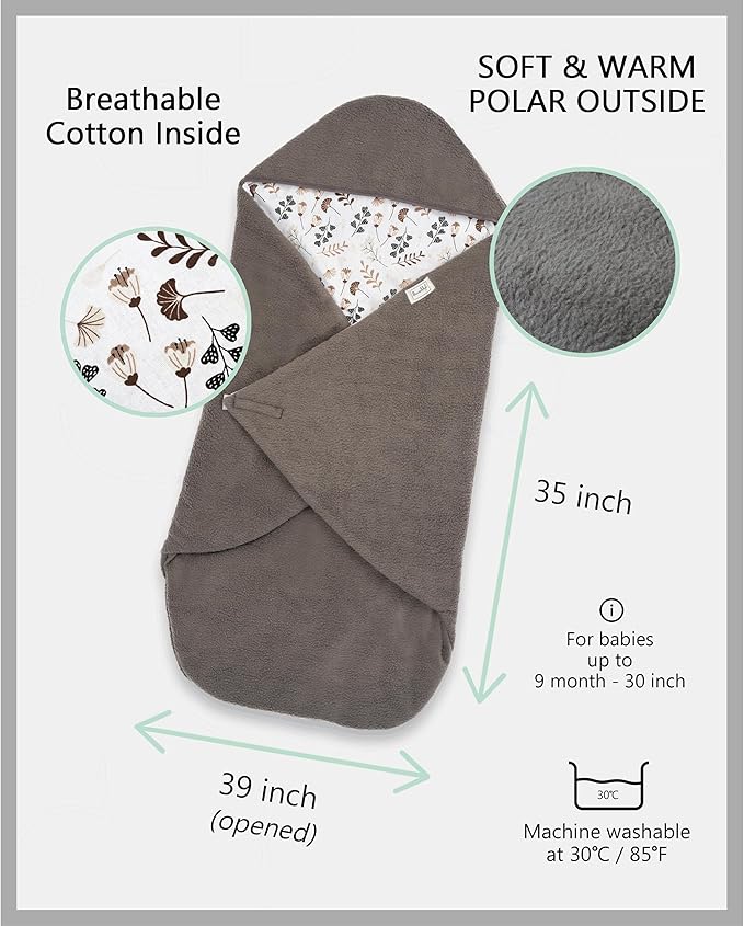 Car Seat Blankets for Babies Winter - Stroller Footmuff Carseat Cover Baby 5 Point Harness - Swaddle Bunting Bag (Flower Beige)