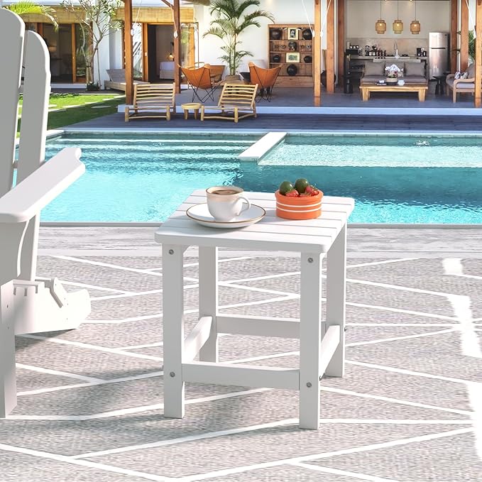 UDPATIO Outdoor Side Table for Patio, 2PCS 16 x 16 inches Adirondack Table Poolside Patio Table, HDPE End Table for Outside Backyard Pool Indoor Companion