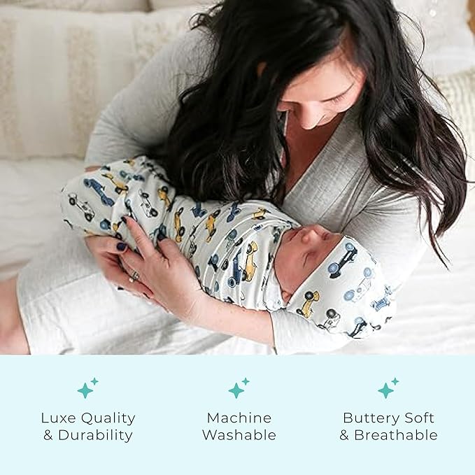 Posh Peanut Unisex Baby Swaddle Blanket - Large Premium Knit Viscose from Bamboo - Infant Swaddle Wrap, Receiving Blanket and Beanie Set, Baby Shower Newborn Gift, Registry - Enzo