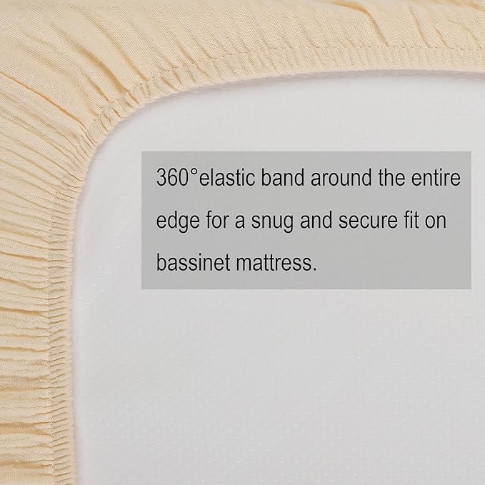 Onacosht Muslin Bassinet Sheets 3 Pack, 100% Cotton Baby Fitted Sheet 33" X 17" for Standard Rectangle Round Oval and Hourglass Bassinet Mattress, Beige Green and Blue
