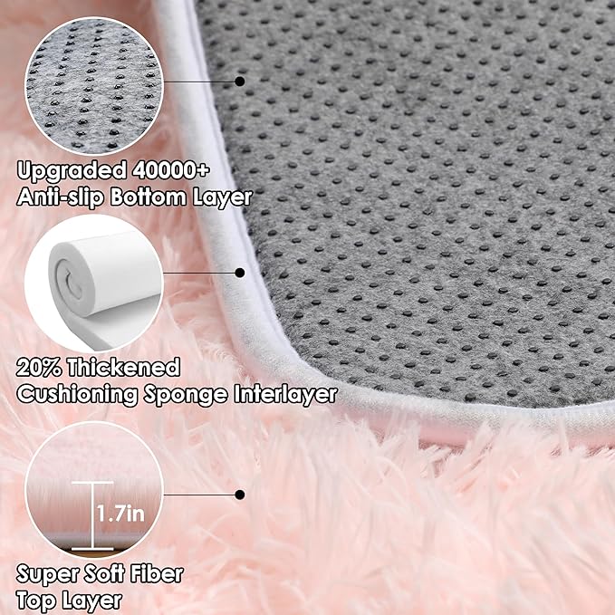 ONASAR Pink Rugs for Bedroom Girls, Fluffy 4x6 Soft Plush Fuzzy Shaggy Kids Area Rug, Washable Cute Indoor Floor Carpet for Teen Boys Dorm Nursery Bedside Home Living Room Decor Aesthetic