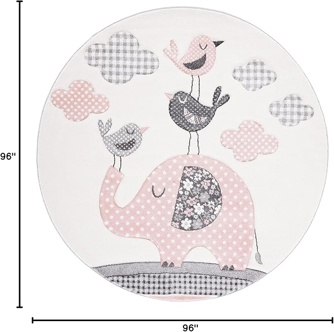 SAFAVIEH Carousel Kids Collection 8' Round Pink/Ivory CRK127P Animal Non-Shedding Nursery Playroom Area Rug