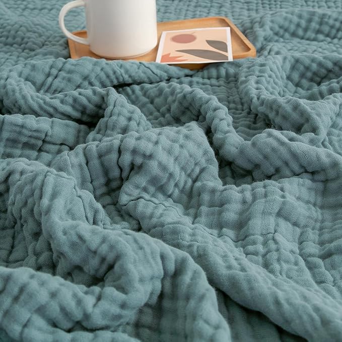 EMME Muslin Twin Blankets for Couch Breathable Gauze All Season Soft and Lightweight Pre-Washed Cotton Blanket (Teal, 60"x80")