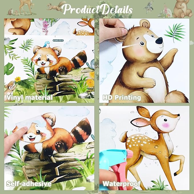 Large Pine Tree Wall Decal Forest Animal Wall Stickers 6 Sheets Woodland Animals Bear Decor Waterproof Peel and Stick Wall Murals Decals for Nursery Boys Bedroom Classroom (Jungle Pine Tree)