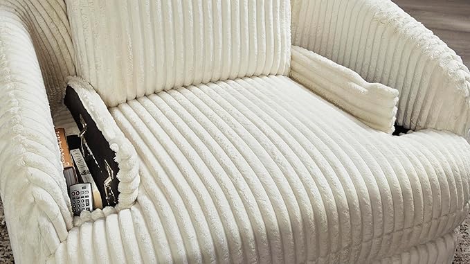 Signature Design by Ashley Tie-Breaker Cozy Contemporary Manual Press-Back Swivel Glider Rocker Recliner with 2 Bolster Pillows and Hidden Storage, White