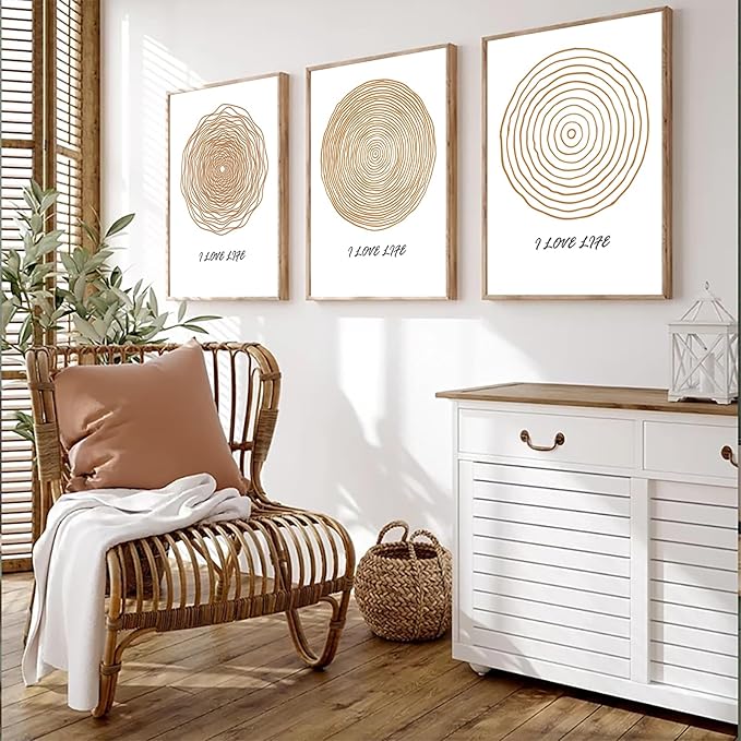 LUHDFYS Mid Century Modern Abstract Geometric Canvas Wall Art Set,I Love Life Canvas Prints,Boho Scandinavian Style Print for Living Room Bedroom Decor,Unframed