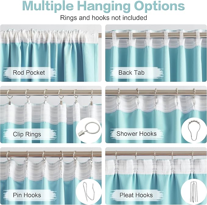 DUALIFE Aqua Color Kids Curtains 90 Inches Long Room Darkening Curtain Draperies-Rod Pocket and Back Tab Thermal Insulated Curtains for Dining Room(2 Panels,Aqua)