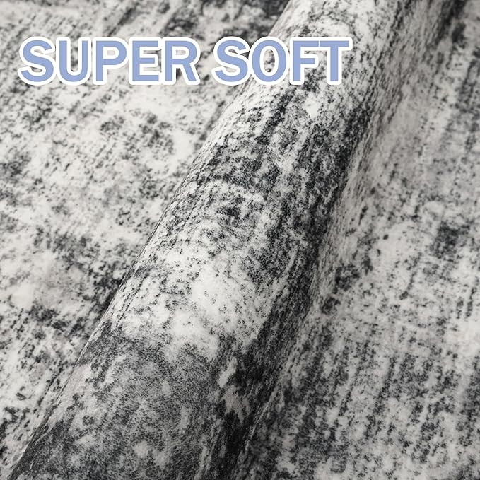 IOHOUZE Abstract Runner Rug 3x20 Ft Extra Long Washable Runners for Hallways, Non Slip Kitchen Runner Printed Faux Wool Entryway Runner Indoor, Modern Abstract Floor Carpet for Hall Stair, Black Grey