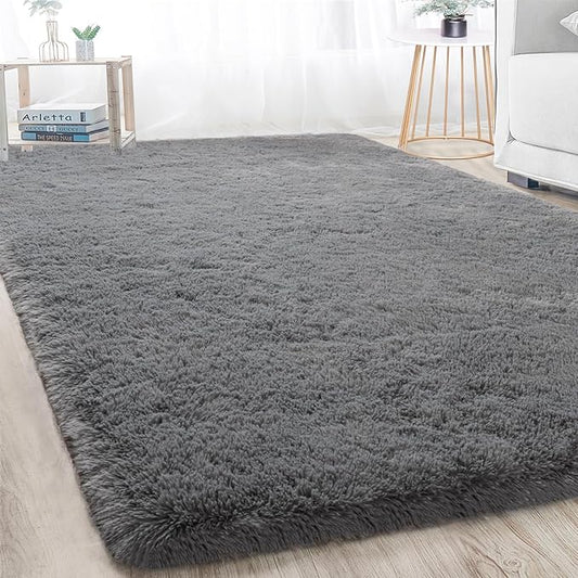 Merelax Soft Area Rugs for Livingroom Bedroom, Shaggy Plush Fuzzy Fluffy Carpet Furry Fur Rug, Modern Indoor Comfy Nursery Kids Dorm Home Decor Floor Mat, 4 x 6 ft, Charcoal