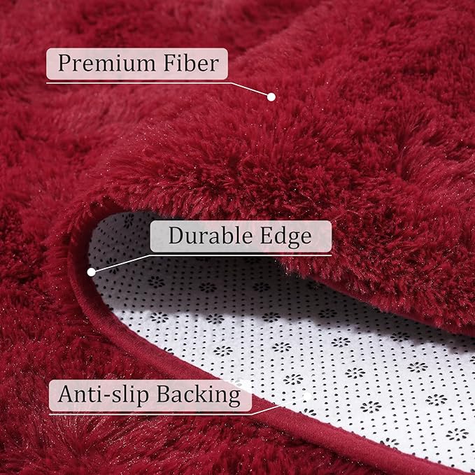 BENRON Fluffy Rugs for Living Room 5x8 Wine Red, Washable Large Area Rugs for Bedroom Dining Table Office Kids Nursery Room, Washable Indoor Floor Carpets