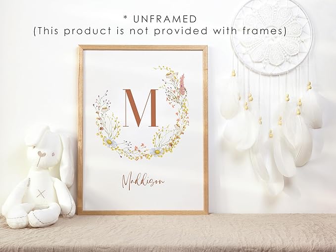 Personalized Name Flower Nursery Wall Art Prints, Crib & Nursery décor, Newborn Baby Girl Gift Present, Floral Baby Girl Room Pictures, Poster For Baby And Kids (6 Prints, Flower 5)