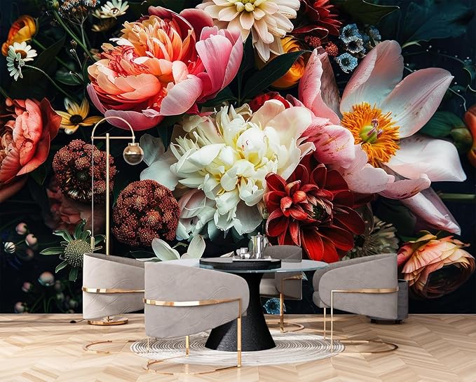 Dark Floral Wallpaper Peel and Stick Large Peony Flower Self Adhesive Wall Mural for Bedroom 82"x57"