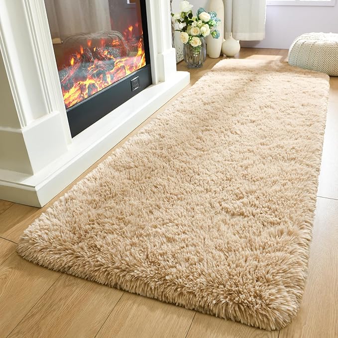 Merelax Soft Fluffy Rugs for Bedroom Living Room, 2x6 Hallway Runner Rugs, Furry Shag Bedside Area Rug Indoor Accent Floor Carpet, Plush Fuzzy Rug for Dorm Nursery Kids Room Decor, Beige