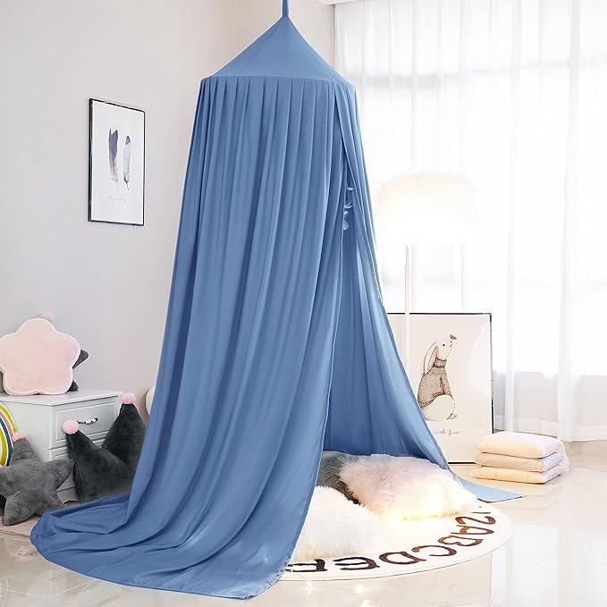 Kids Bed Canopy for Crib & Nursery - Hanging Canopy Blocking Light - Reading Canopy (Fog Blue)