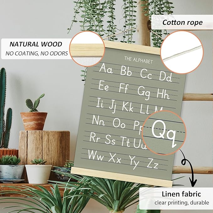 BONETAT Numbers alphabet poster for Nursery Toddlers, Play Room Wall Decor, ABC Wall Chart, Wall Hanging Decor for Toddler Playroom Decor Kids Wall Decor, Wooden Frame Alphabet Banner-A06