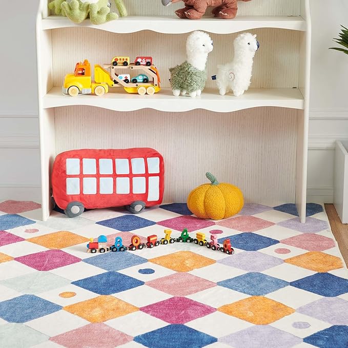 jinchan Macy Runner Rug 2x6 Kids Hallway Washable Rug Indoor Soft Non Slip Modern Diamond Carpet for Nursery Room Bedroom Kitchen Laundry Room Berries on Cream