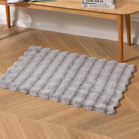 Ashler Home Deco Faux Fur Area Rug, Light Grey, 3' x 2' (Rectangular), Fluffy, Machine Washable, Non Slip