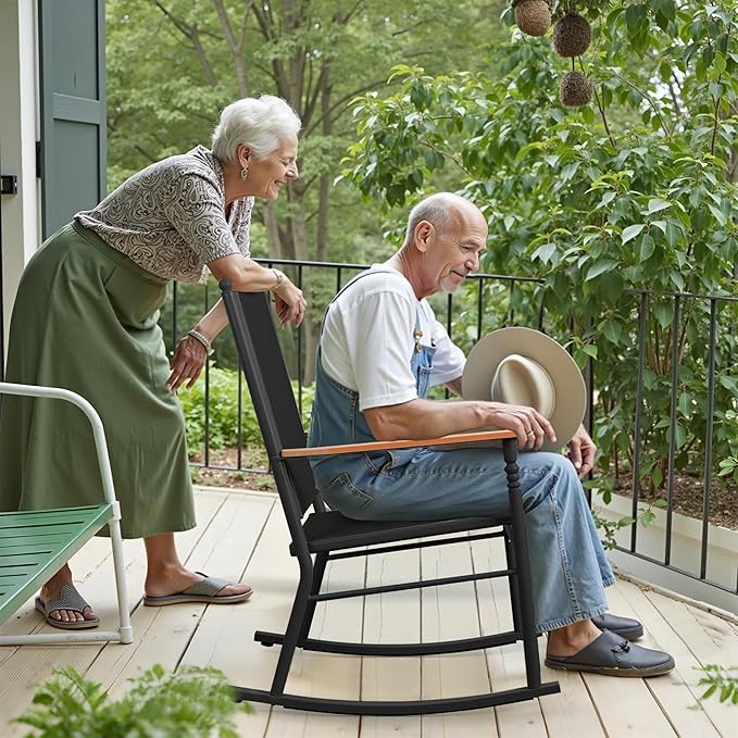 Shintenchi 2 Pcs Outdoor Rocking Chairs Set,Upgraded High Back Patio Rocking Chairs Set,Breathable Textilene Fabric Rocking Chair for Porch,Patio,Garden,Balcony
