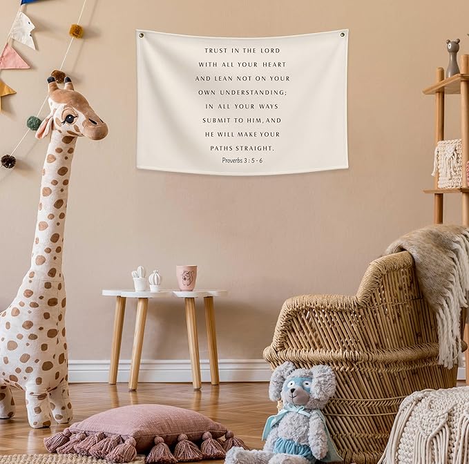 Trust in the Lord Christian Bible Verse Scripture Rectangular Canvas Banner-Flag Poster Wall Sign Decor for Toddler Boy Girl Kids,Nursery Baby Room Bedroom Decor-Baby Shower Birthday Christmas Gift
