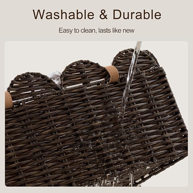 HBlife Baby Diaper Caddy Organizer, Washable Waterproof, Large Portable Scalloped Wicker Woven Basket with Divider, Nursery Diaper Station, Baby Shower Gifts Basket - Newborn Essentials, Car Organizer