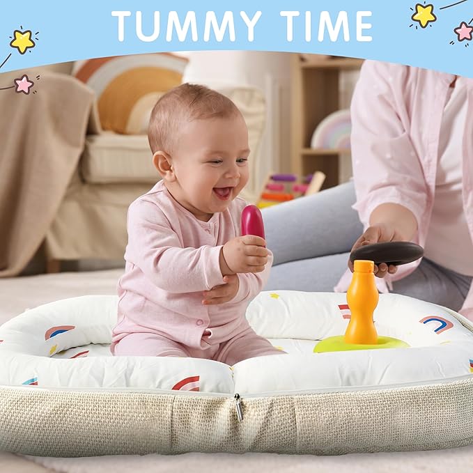 Baby Lounger, Foldable Baby Nest with Soft Memory Foam Mat for Newborn 0-12 Months, Converts to Backpack for Easy Travel, Babies Newborn Essentials Gifts
