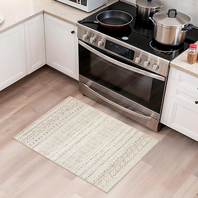 Area Rugs for Living Room Washable Living Room Rug Soft Neutral Indoor Floor Carpet Non-Slip Stain Resistant Modern Boho Rugs for Bedroom Dining Room Kids Room Nursery Office Home Brown Cream