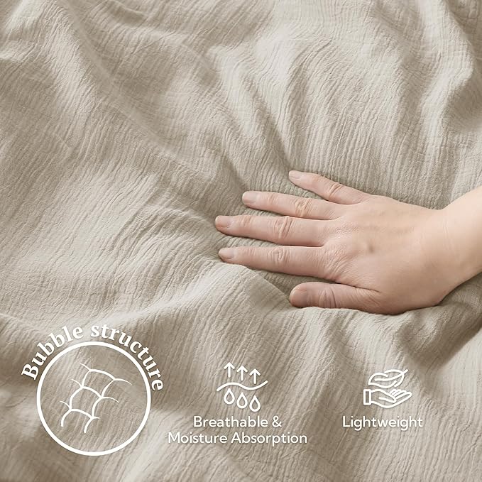 MILDLY Muslin Duvet Cover Twin - 100% Washed Cotton Linen Like Gauze Comforter Cover 2 Pieces Breathable & Lightweight for All Season
