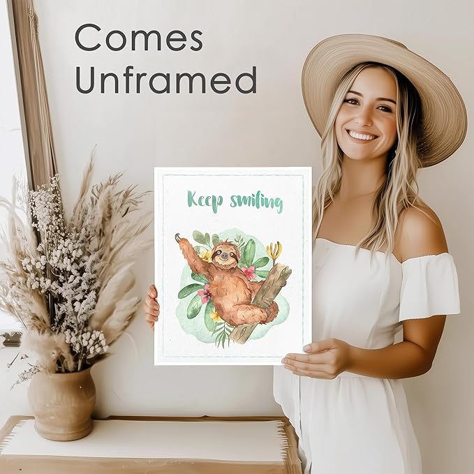 Sloth Art Prints (Set of 4) - Unframed - 8x10s | Perfect for Adding a Touch of Whimsy to Your Living Room, Bedroom, or Nursery | Ideal Wall Decor for Animal Lovers and Fans of Cute, Laid-back Decor