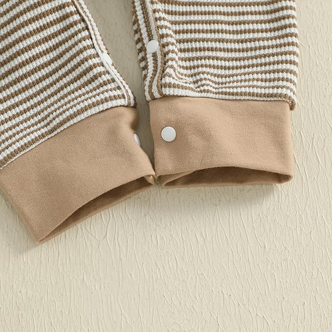 Infant Boys Fall Clothes Newborn Baby Romper Hat Stripe Knit Long Sleeve Bodysuit Jumpsuit Baby Going Home Outfit