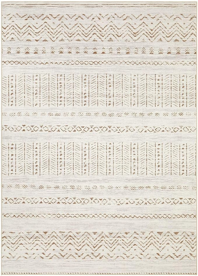 Area Rugs for Living Room Washable Living Room Rug Soft Neutral Indoor Floor Carpet Non-Slip Stain Resistant Modern Boho Rugs for Bedroom Dining Room Kids Room Nursery Office Home Brown/Cream