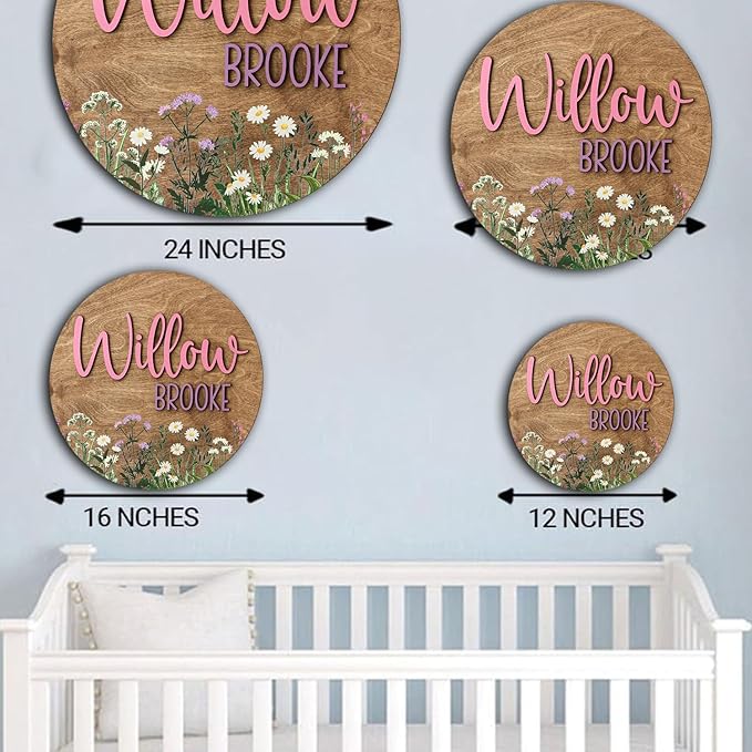 Personalized Wooden Name Sign, Custom Wildflower Nursery Sign, Round Name Sign, Baby Shower Decor, Wildflower Decor, Boho Floral Pattern, Wooden name signs for nursery gift