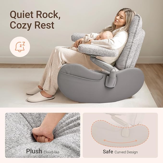 MAMAZING Nursery Rocking Chair Glider with Ottoman for Breastfeeding, Upholstered Nursing Chair with Removable Cover for Mom and Baby, Reading Chair for Bedroom, Living Room(Grey/Grey)