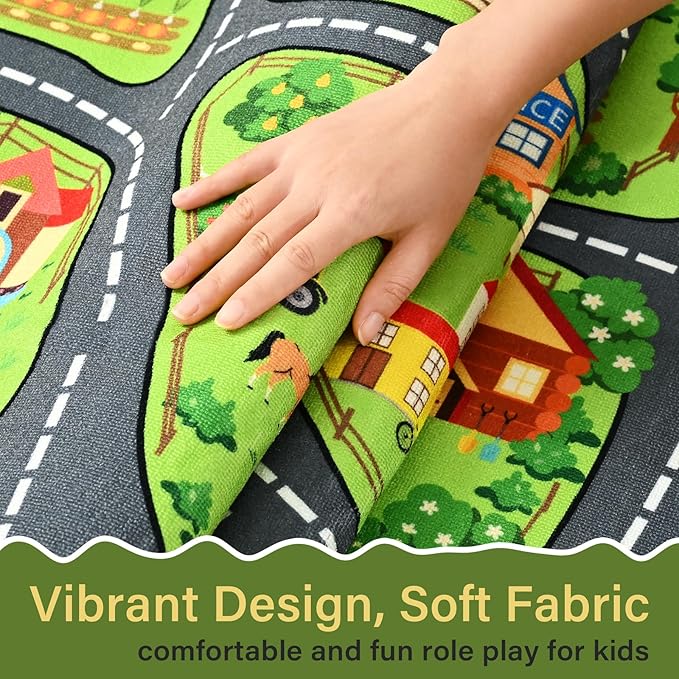Farmyard Adventure Play Rugs, Educational and Fun Farm Play Mat for Kids, 60"x36" Non-Slip Playmat with Barns, Animals & Crops for Imaginative Play, Nursery, Playroom and Classroom