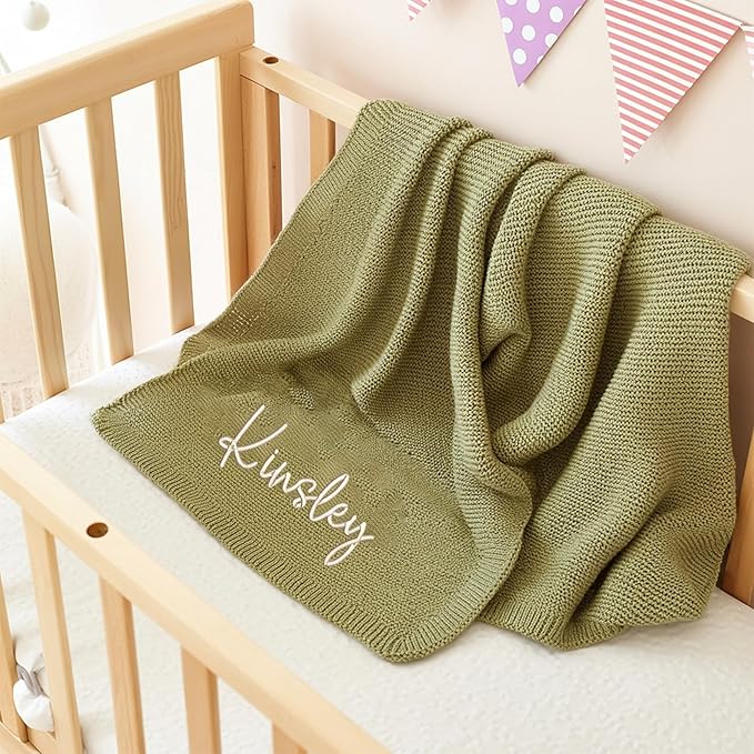 Luxury Personalized Baby Blanket, Soft Breathable Cotton Knit, Custom Embroidered Name Blanket, Newborn Baby Gift, Baby Shower Present, Gifts for New Mom, Baby Girl & Boy Style 1