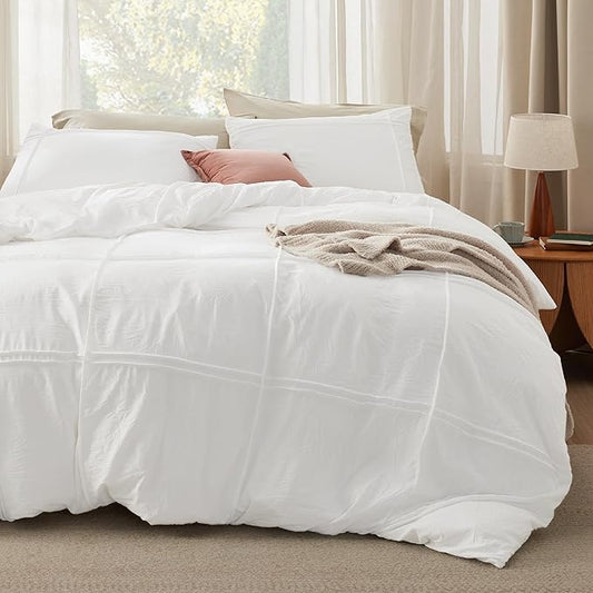 Bedsure Grid Boho Duvet Cover King Size - Shabby Chic Tufted Boho Bedding Set, 3 Pieces Shabby Chic Home Bedding for All Seasons, Includes 1 King Duvet Cover & 2 Pillowcases (White, 104" x 90")