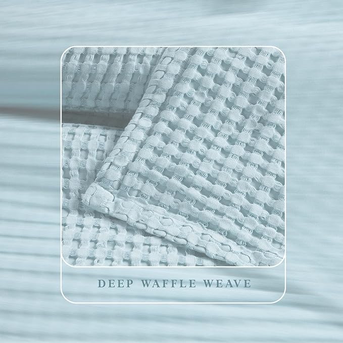 Threadmill Cooling Cotton Waffle Queen Size Blanket | Breathable, Lightweight & Ultra-Soft | Made from Rayon Derived from Bamboo| Cooling Throw Blanket for Couch and Sofa| 90 x 92 Inches | Light Blue