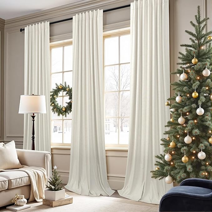 Short Blackout Curtains for Bedroom 45 Inch Length 2 Panels Faux Linen Cream Colored Cute Cottage Core Cafe Kitchen Bathroom Curtains for 42 Inch Small Window Heat Blocking Thermal Insulated Back Tab