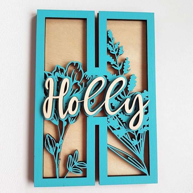 Custom Boho Wood Personalized Initial & Name Sign,3D Wooden Layered Handmade Letter Wall Decor for Nursery or Child's Bedroom, Rattan Flower Baby Shower Newborn Girl or Boy's Birthday Gift