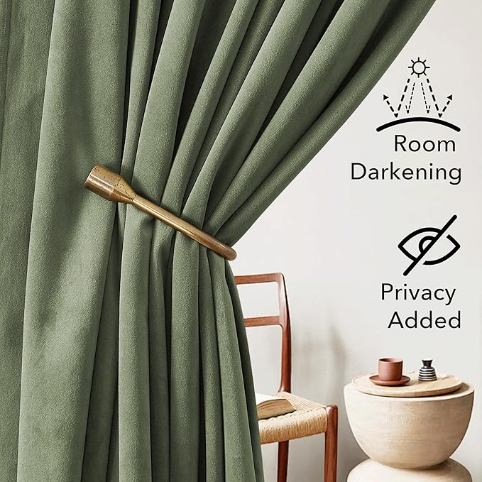 StangH Sage Green Pinch Pleated Velve Curtains, Luxury Thermal Insulated Nursery Bedroom Window Drapes Back Tab Privacy Light Reducing Curtains for Home Office Closet, W38 x L84, 2 Panels