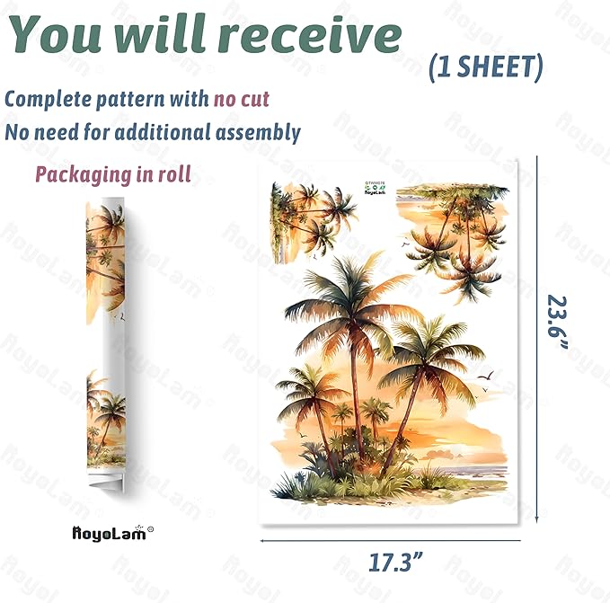 Tropical Sunset Palm Trees Wall Decals Removable Scenery Vinyl Stickers for Nursery Living Room and Bathroom Decor Peel and Stick Wall Art