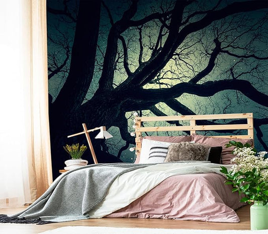 XMPMBM-Magic Forest backsplash Decorative Wallpaper Starry Sky Large Tree Bedroom Bathroom Wall Mural- W 88" X H 59"（36 Square Foot）