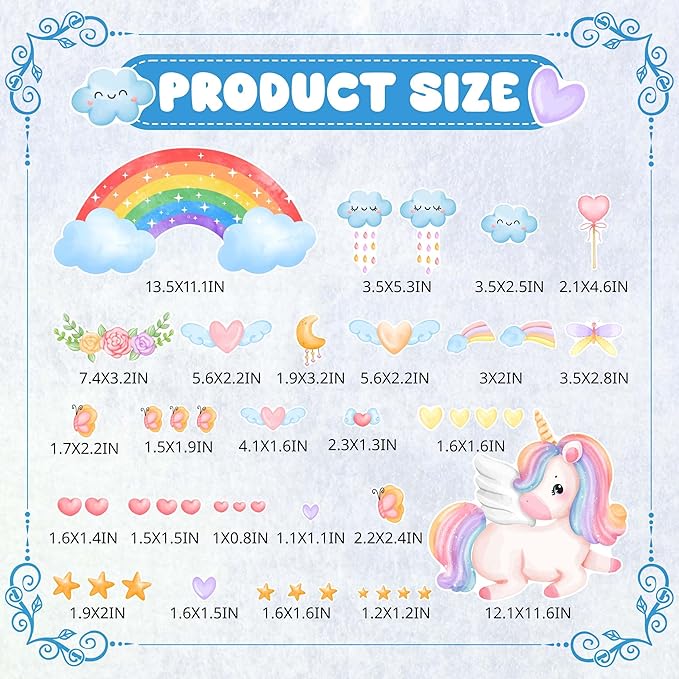 Large Unicorn and Rainbow Wall Decals Glow in The Dark, Cute Stars Stickers for Baby Girls Room, Luminous Ceiling Decor for Bedroom Playroom Nursery