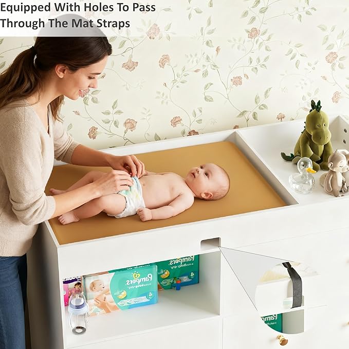 Baby Changing Table Dresser,Diaper Changing Table with Large Tabletop,4 Drawers, Open Storage Space & Side Shelves,Modern Storage Crib with Changing Table for Nurseries and Baby Rooms,White