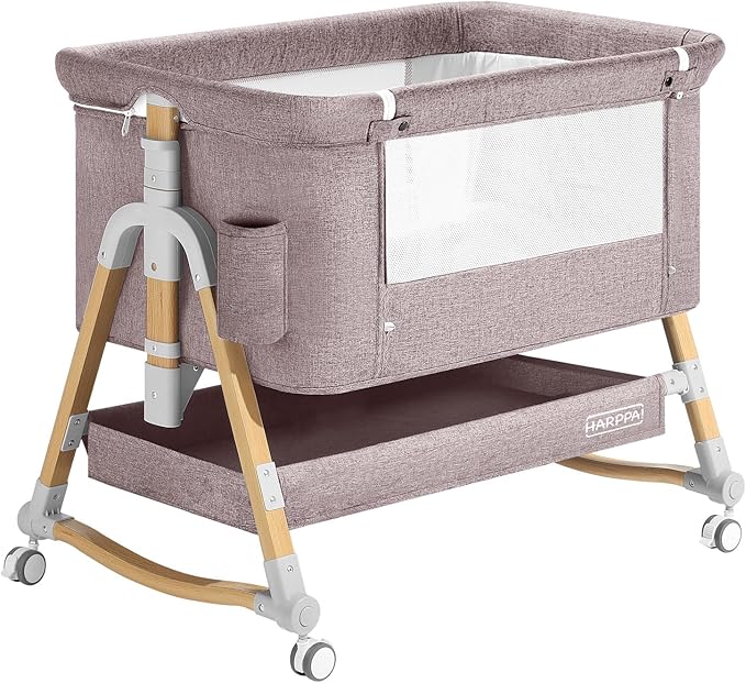 HARPPA Cuddly Bassinet, 3 in 1 Baby Bassinet, Rocking Bedside Bassinet with Wheels, 5 Height Adjustable, Includes Mosquito Net, Mattress, Anchor Strap