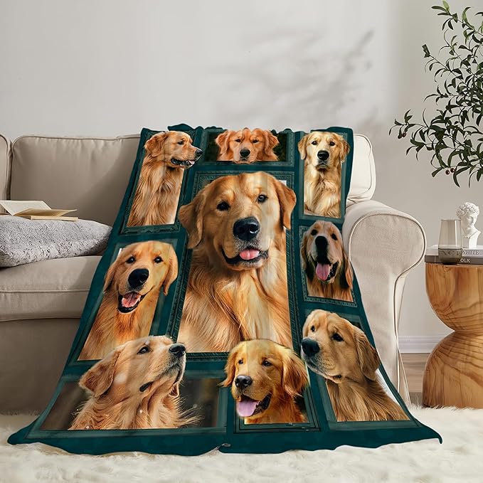 Golden Retriever Gifts and Decor - Cute Dog Throw Blanket for Girls, Women, Kids, Adults - Soft, Warm, Cozy Fleece Blanket for Couch, Sofa, Bed - 50"x40"